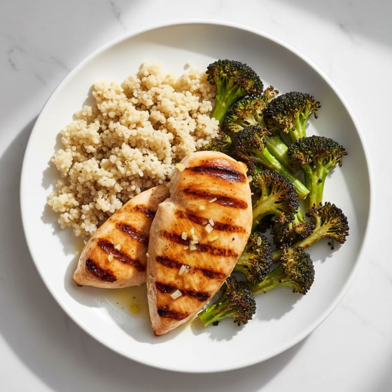 Grilled Chicken Breast with Quinoa and Roasted Broccoli