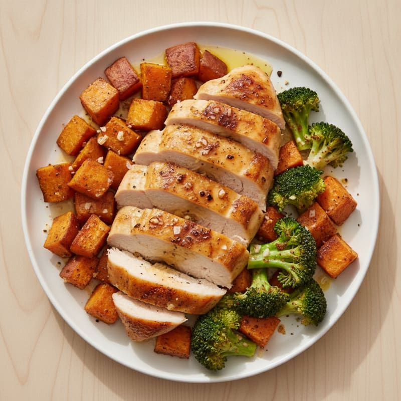 Roasted Chicken with Sweet Potatoes and Broccoli
