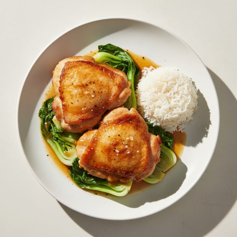 Crispy Pan-Seared Chicken Thighs with Bok Choy