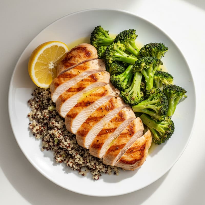 Seared Turkey Breast with Steamed Broccoli and Quinoa