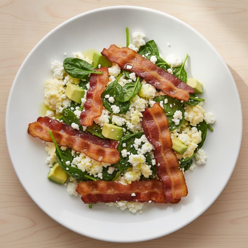 Cottage Cheese Scramble with Spinach and Turkey Bacon