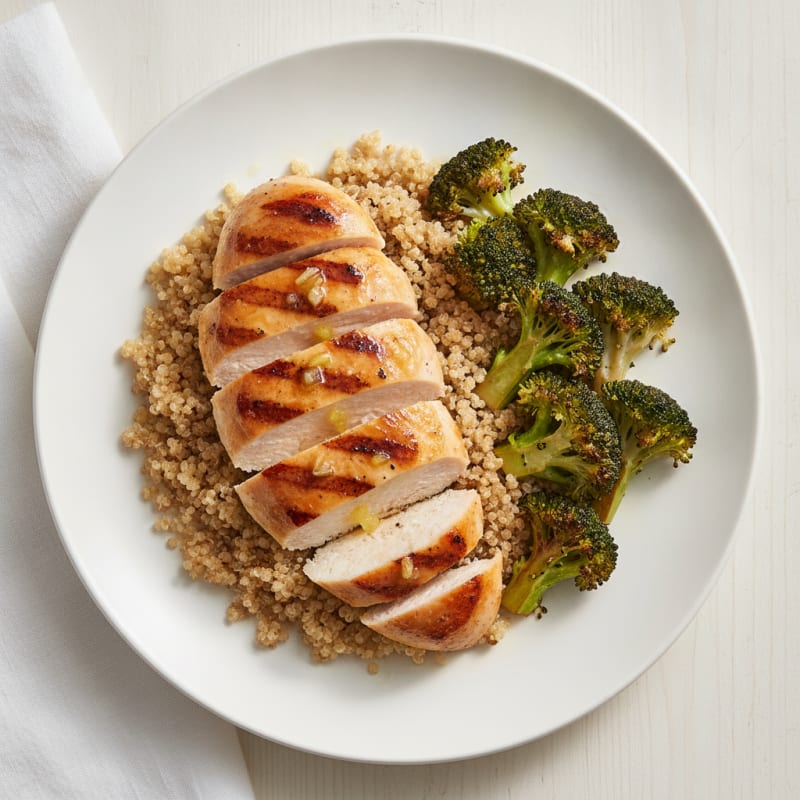 Grilled Chicken Breast with Quinoa and Roasted Broccoli