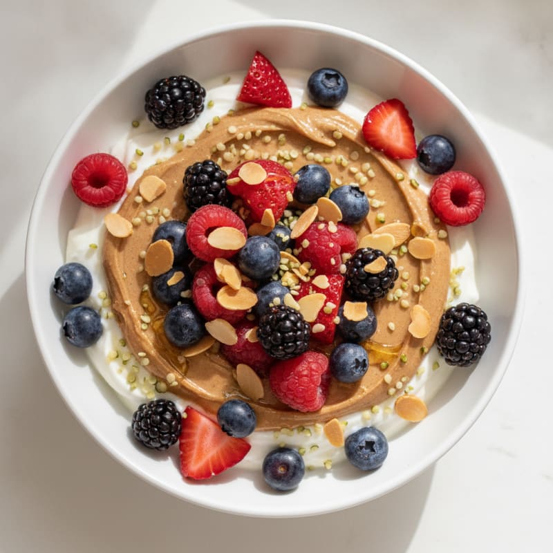 Creamy Greek Yogurt Parfait with Mixed Berries and Almond Butter
