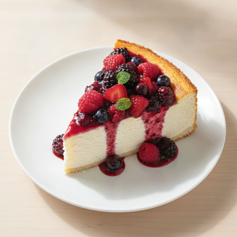 Greek Yogurt Protein Cheesecake with Mixed Berries