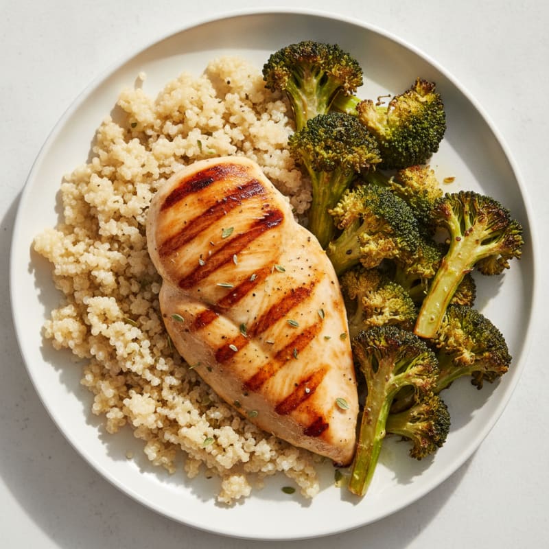 Grilled Chicken Breast with Quinoa and Roasted Broccoli