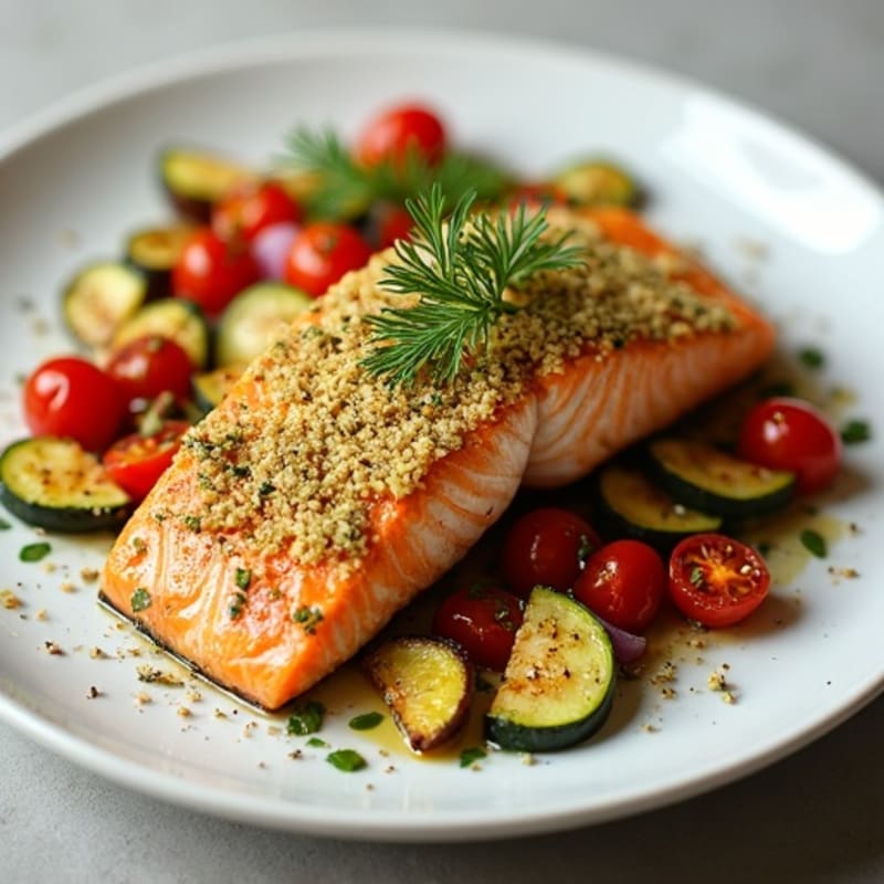 Herb-Crusted Baked Salmon with Roasted Vegetables