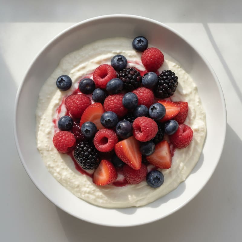 Silky Vanilla Protein Yogurt with Mixed Berries