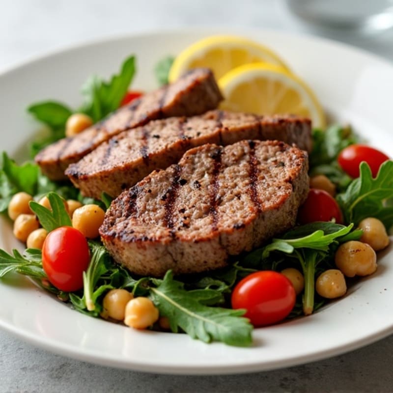 Grilled Beef Steak Salad with Chickpeas and Cherry Tomatoes