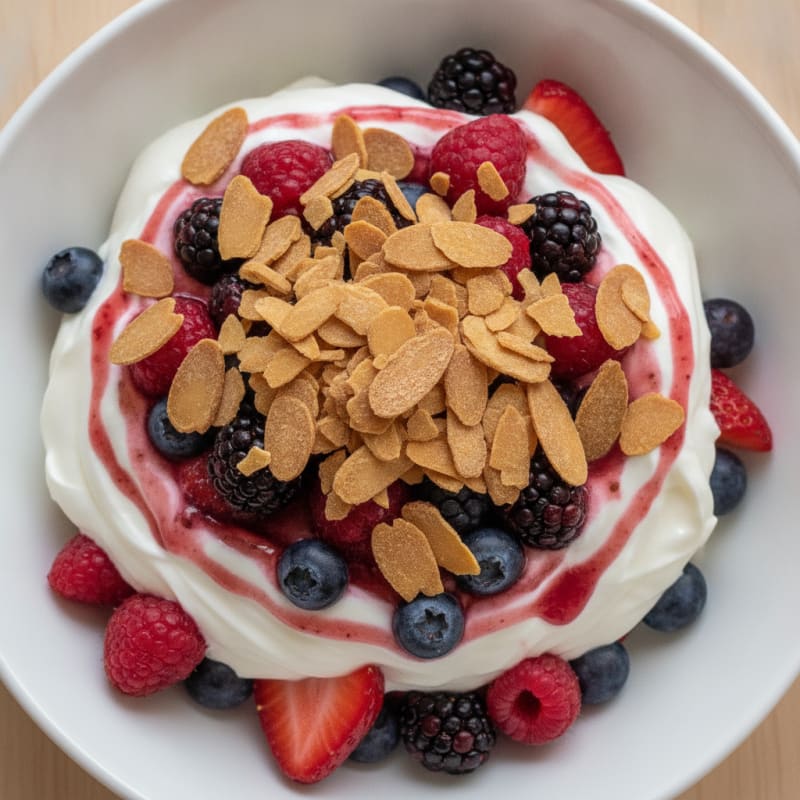 Greek Yogurt Protein Parfait with Mixed Berries and Almonds
