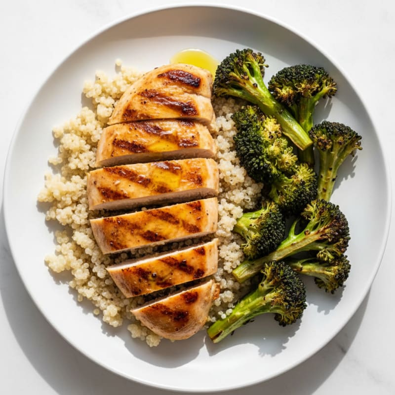 Grilled Chicken Breast with Quinoa and Roasted Broccoli