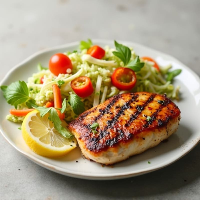 Grilled Chicken Breast with Crunchy Cabbage Slaw