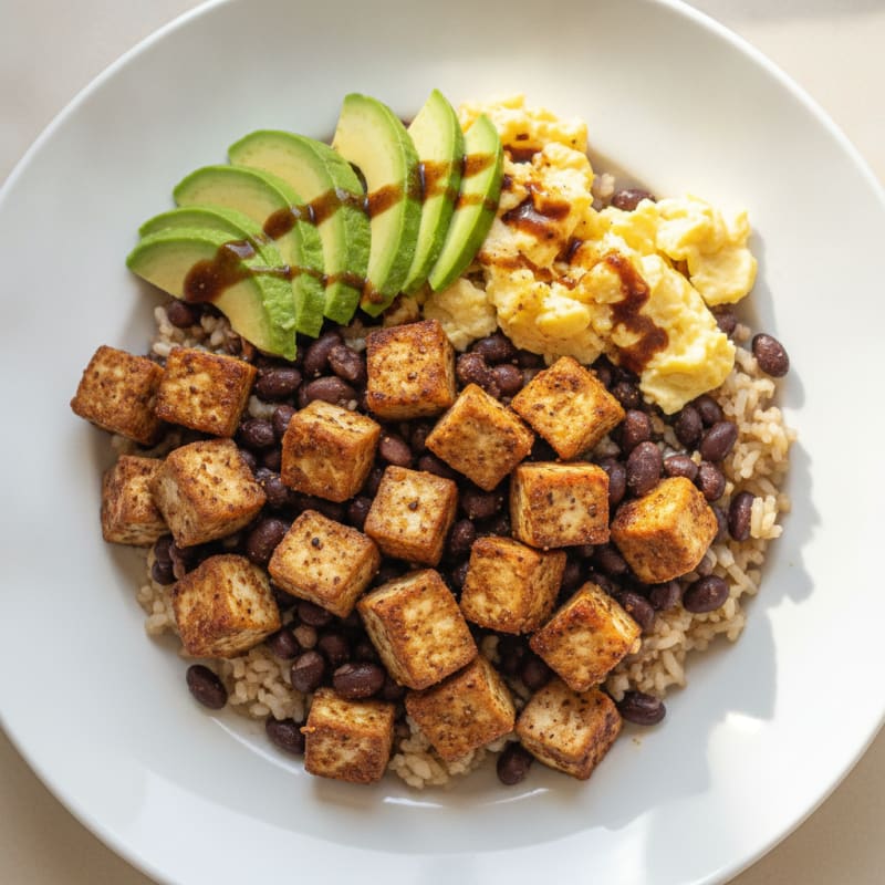 High-Protein Tofu, Black Bean, and Egg Scramble