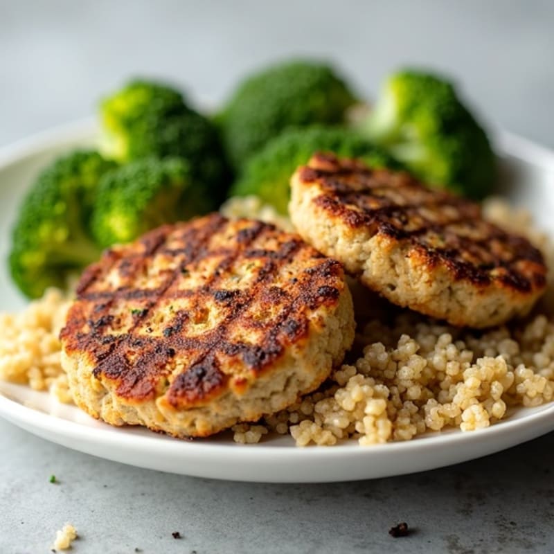 Seared Turkey Patties with Steamed Broccoli and Quinoa