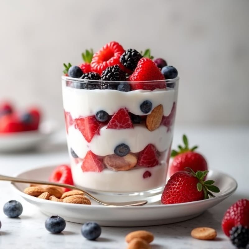 Greek Yogurt Protein Parfait with Mixed Berries and Almonds