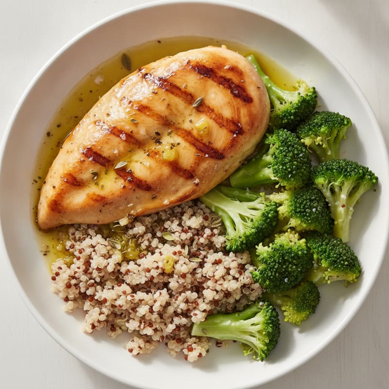 Grilled Chicken Breast with Quinoa and Steamed Broccoli