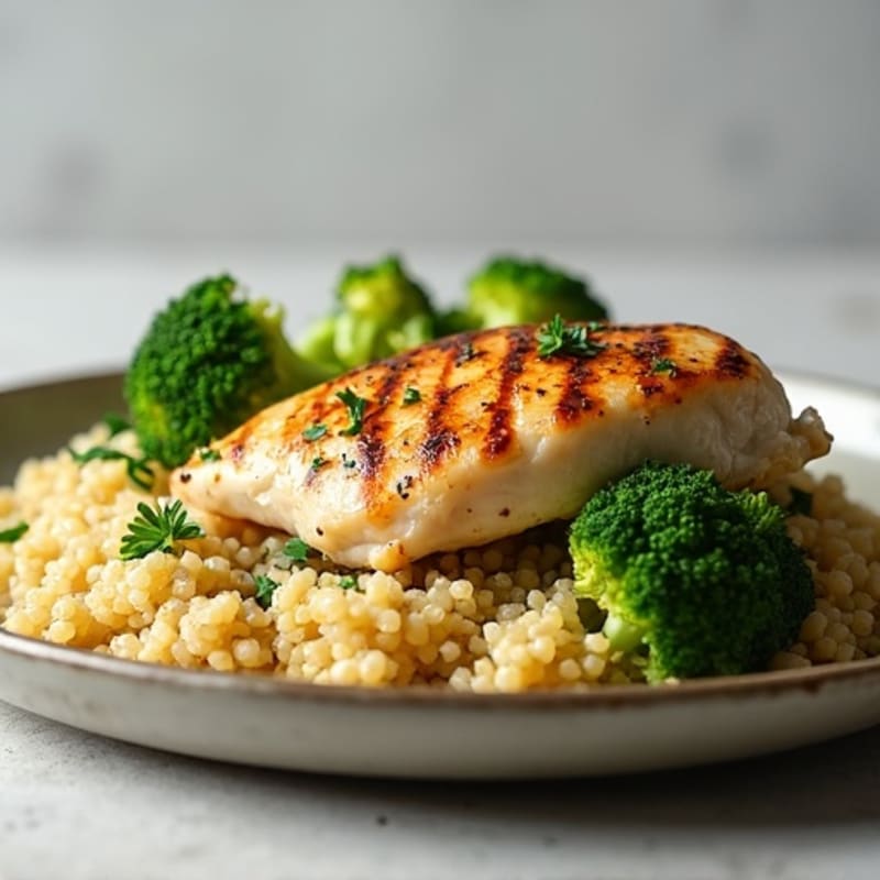 Grilled Chicken Breast with Roasted Broccoli and Quinoa