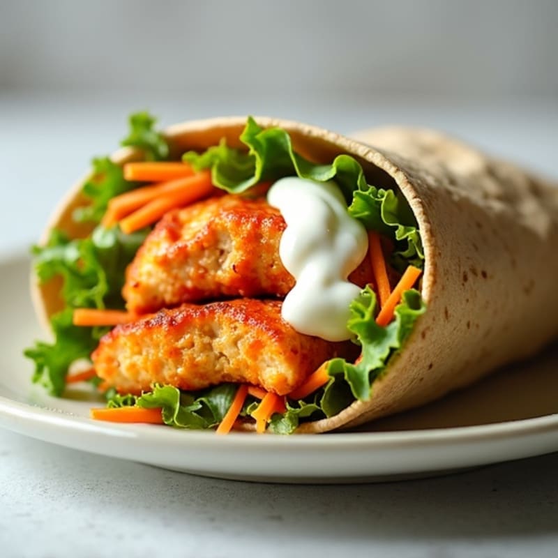 Buffalo Chicken Whole Wheat Wrap with Crunchy Veggies