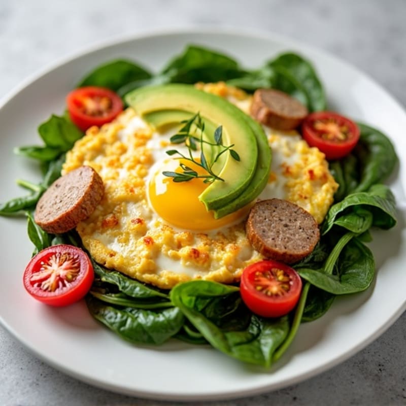Egg White Scramble with Turkey Sausage and Spinach