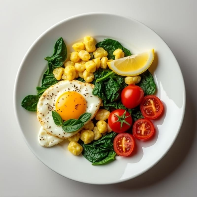 Egg White Spinach Scramble with Cherry Tomatoes
