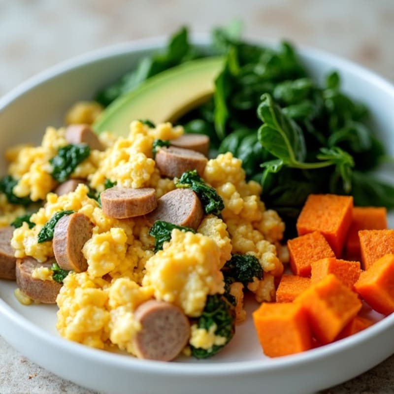 Egg White and Turkey Sausage Scramble with Spinach