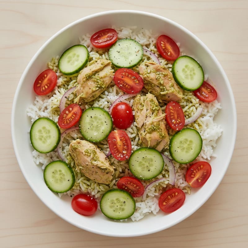 Mediterranean Tuna Pesto Rice Bowl