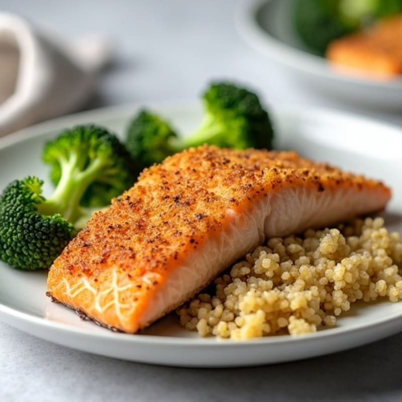 Crispy Salmon Fillet with Steamed Broccoli and Quinoa
