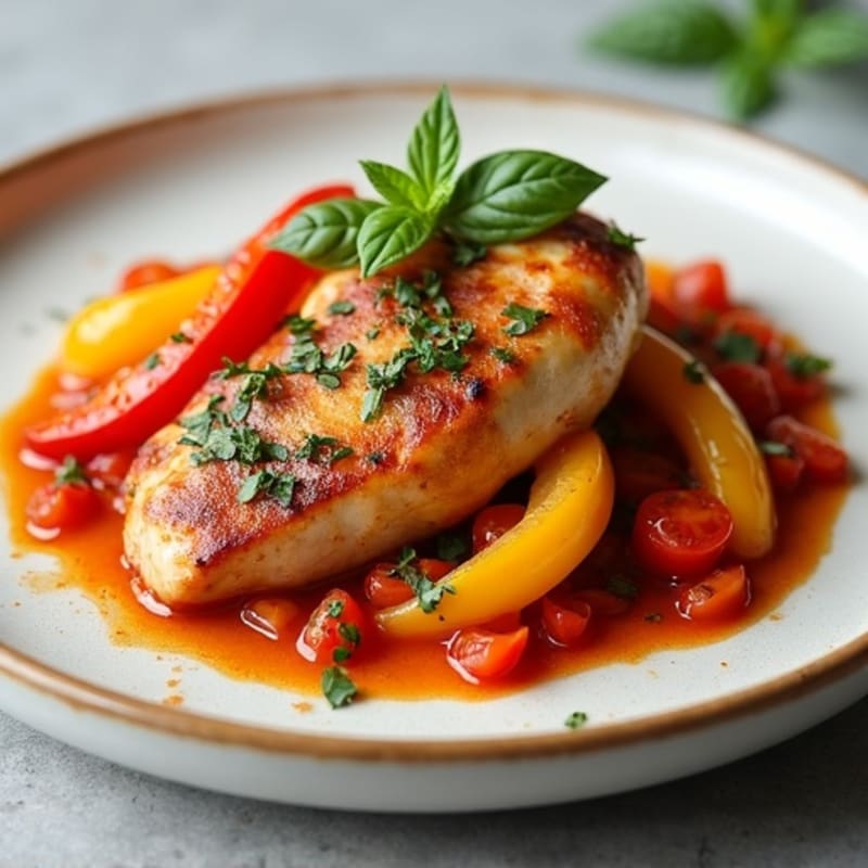 Tender Braised Chicken with Bell Peppers, Onions, and Herb Tomato Sauce