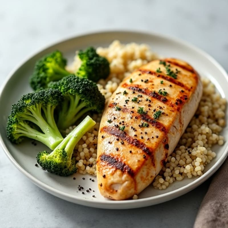 Grilled Chicken Breast with Quinoa and Roasted Broccoli