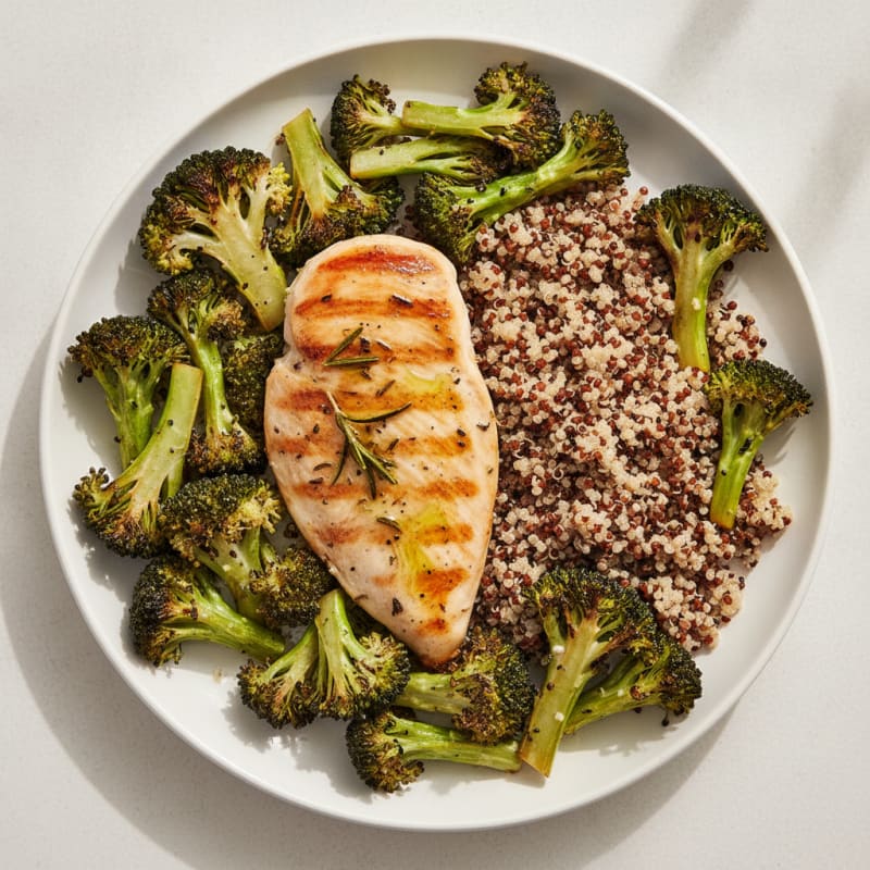 Grilled Chicken Breast with Roasted Broccoli and Quinoa