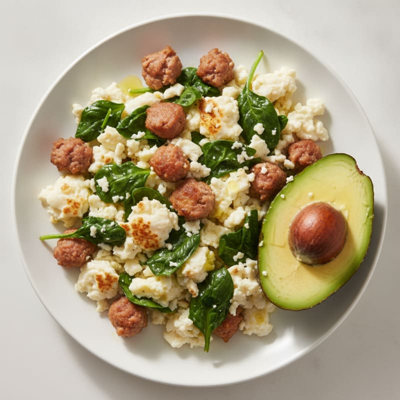 Egg White Scramble with Turkey Sausage and Spinach