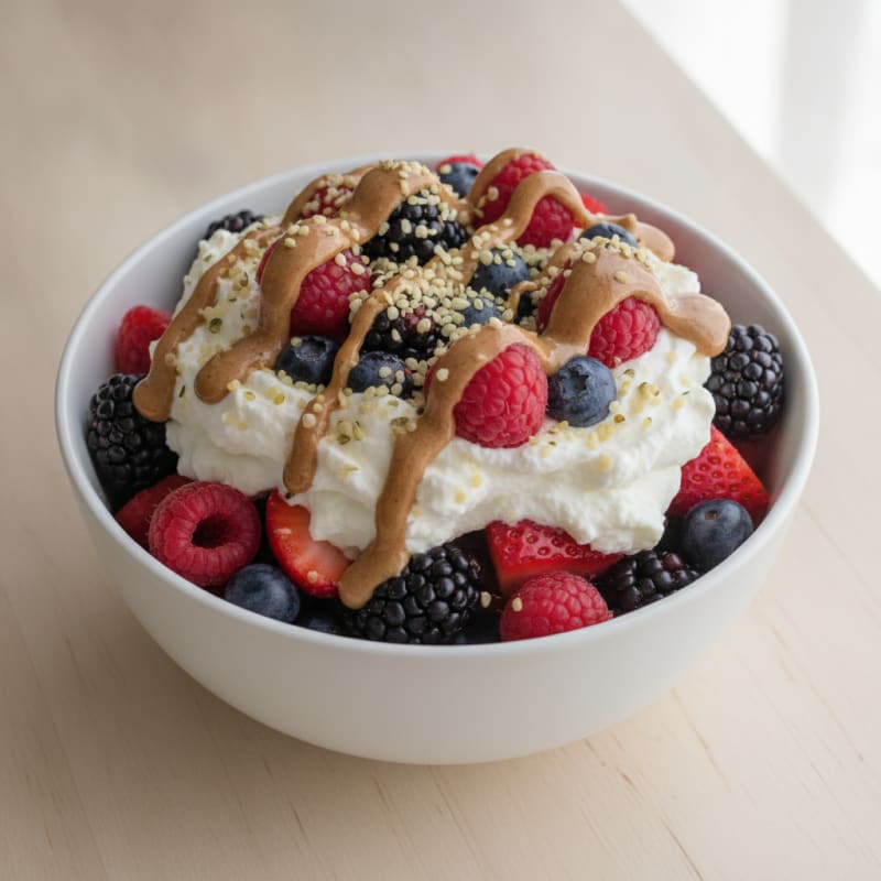 Greek Yogurt Protein Parfait with Mixed Berries and Almond Butter