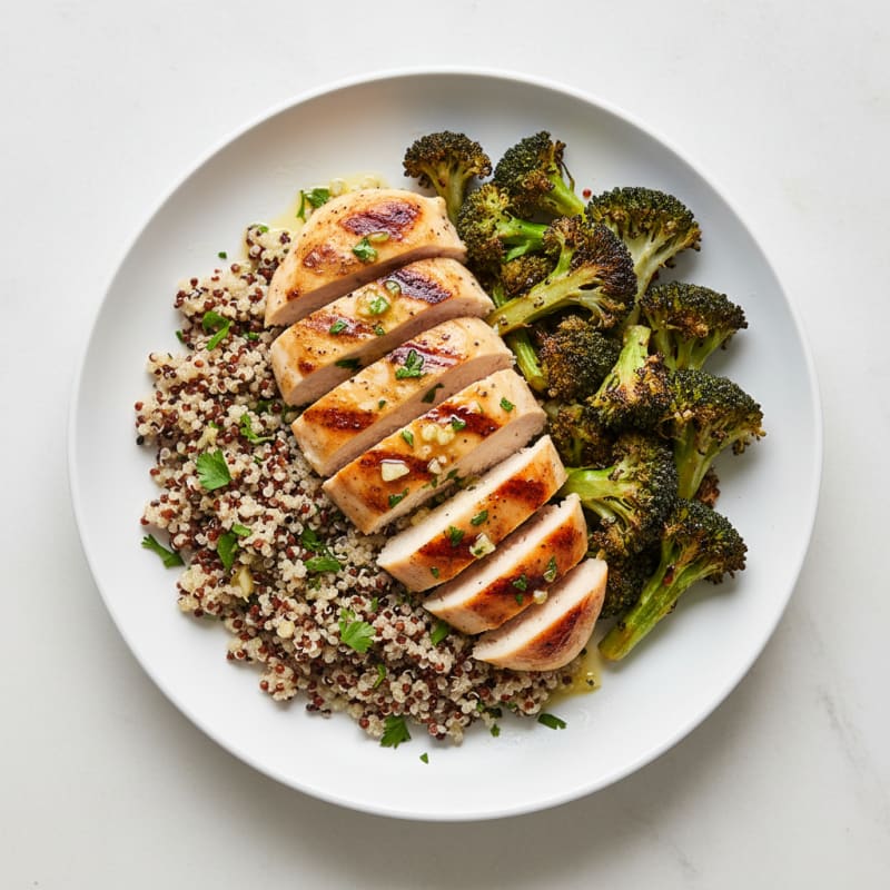 Grilled Chicken Breast with Quinoa and Roasted Broccoli
