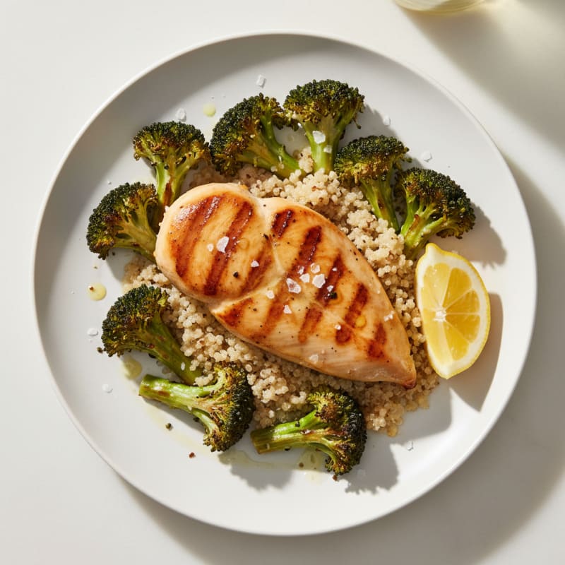 Grilled Chicken Breast with Quinoa and Roasted Broccoli