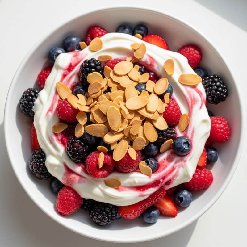 Greek Yogurt Protein Parfait with Mixed Berries and Almonds
