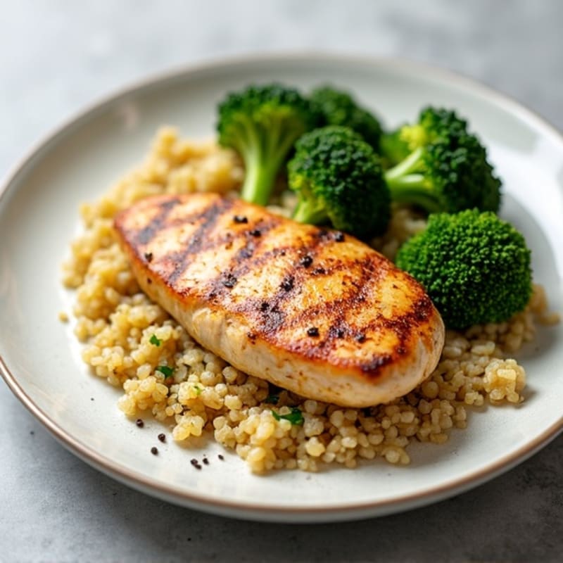 Grilled Chicken Breast with Quinoa and Roasted Broccoli