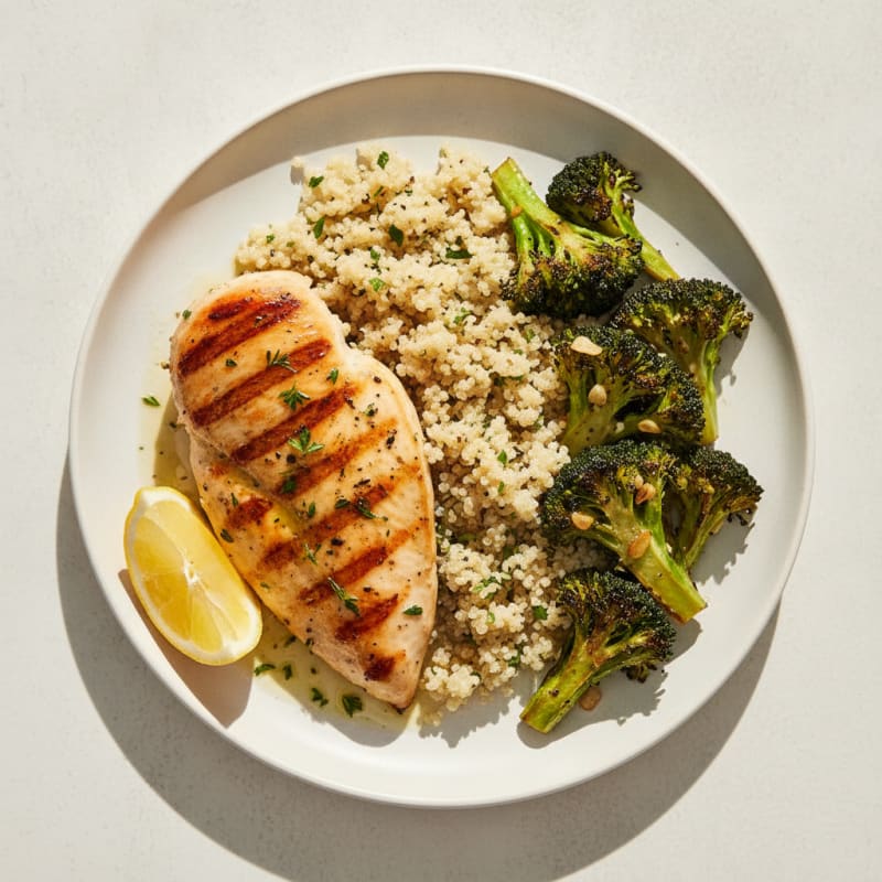 Grilled Chicken Breast with Quinoa and Roasted Broccoli