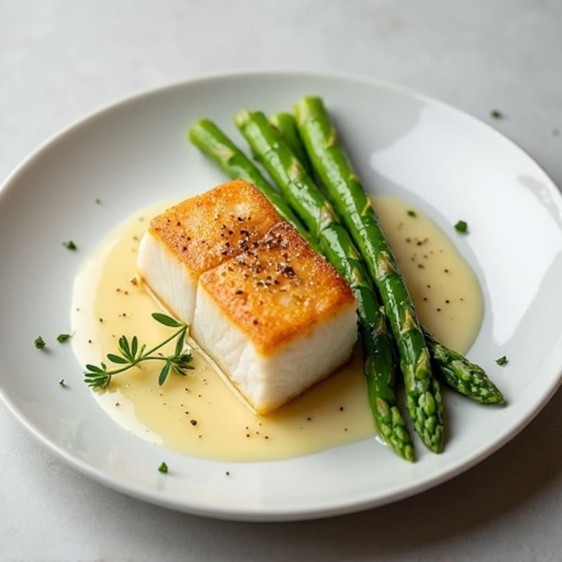 Seared Cod Fillet with Steamed Asparagus