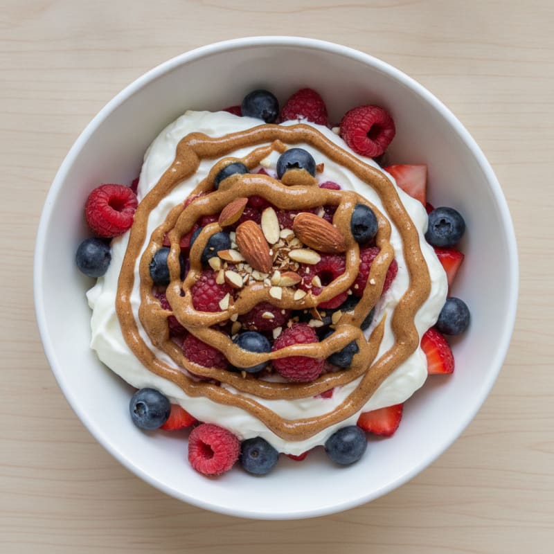 Greek Yogurt Protein Parfait with Mixed Berries and Almond Butter