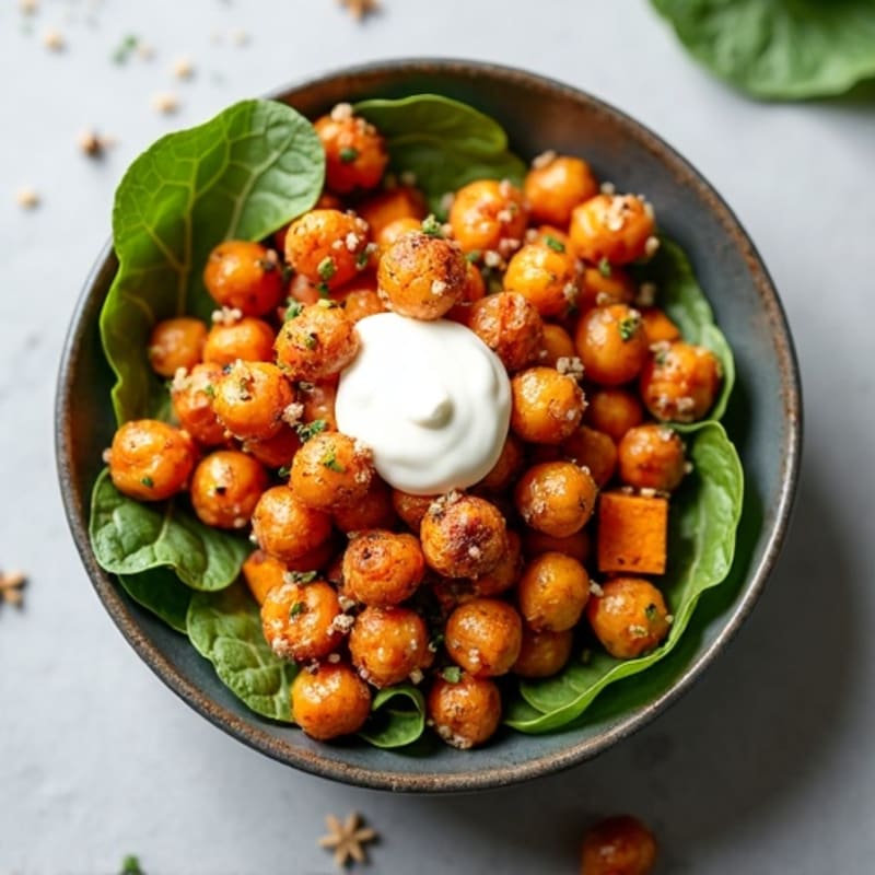 Crispy Spiced Chickpeas with Roasted Sweet Potato and Creamy Tahini
