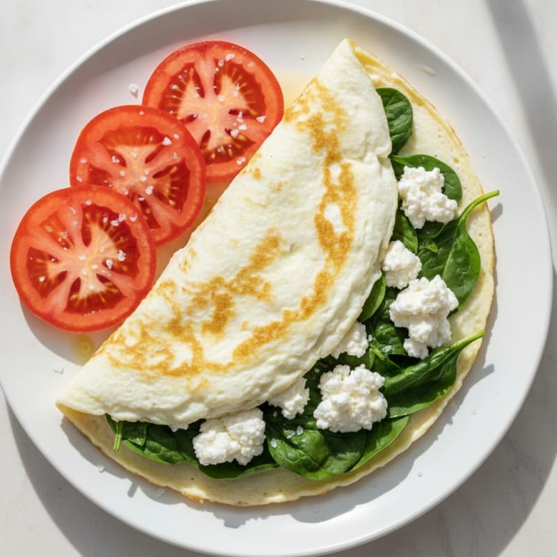 Egg White Spinach Omelette with Cottage Cheese and Sliced Tomatoes