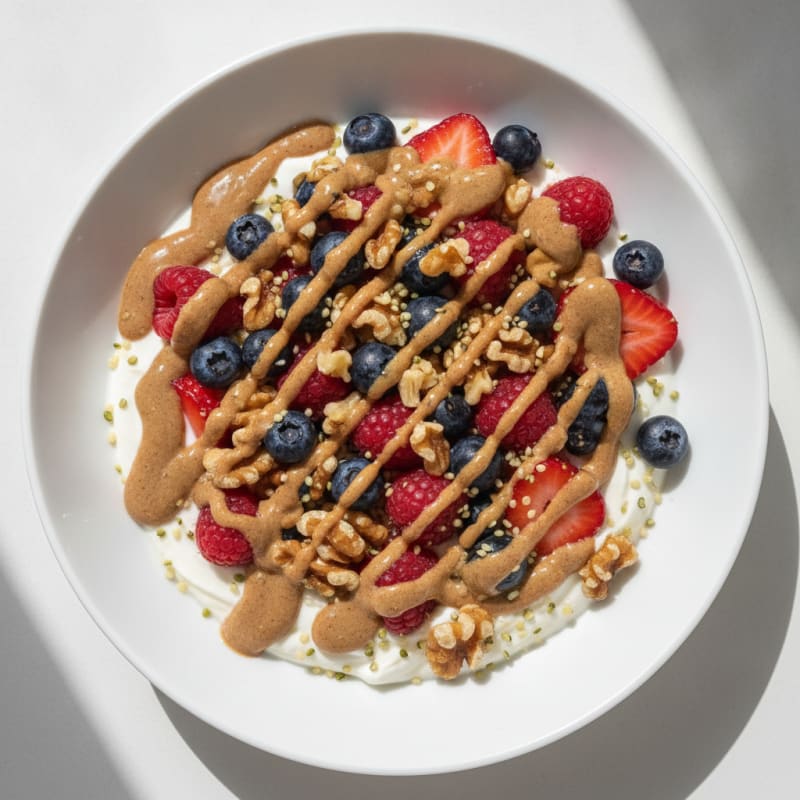 Silky Greek Yogurt Bowl with Mixed Berries and Hemp Seeds