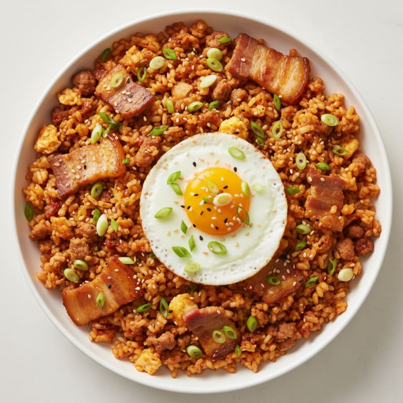 Crispy Kimchi Fried Rice with Pork Belly