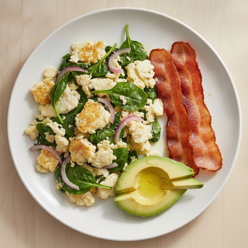 Egg White and Spinach Scramble with Turkey Bacon