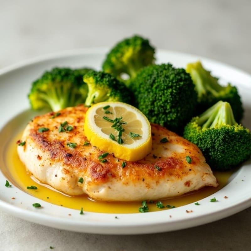 Lemon Garlic Pan-Seared Chicken Breast with Roasted Broccoli