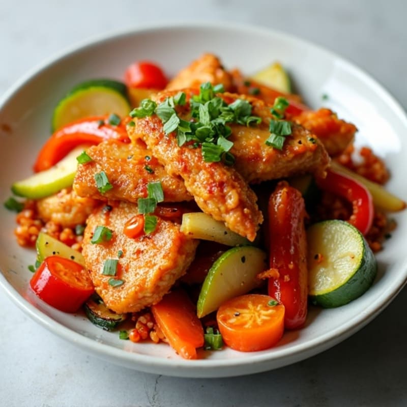 Crispy Kimchi Chicken and Vegetable Stir-Fry