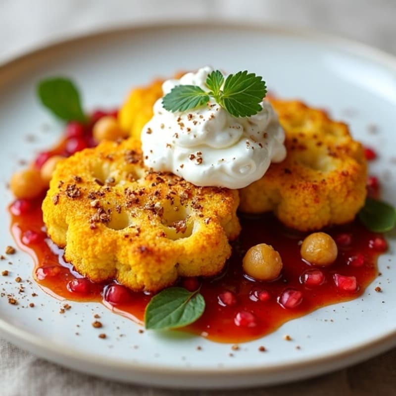 Crispy Turmeric Cauliflower Steaks with Pomegranate Glaze