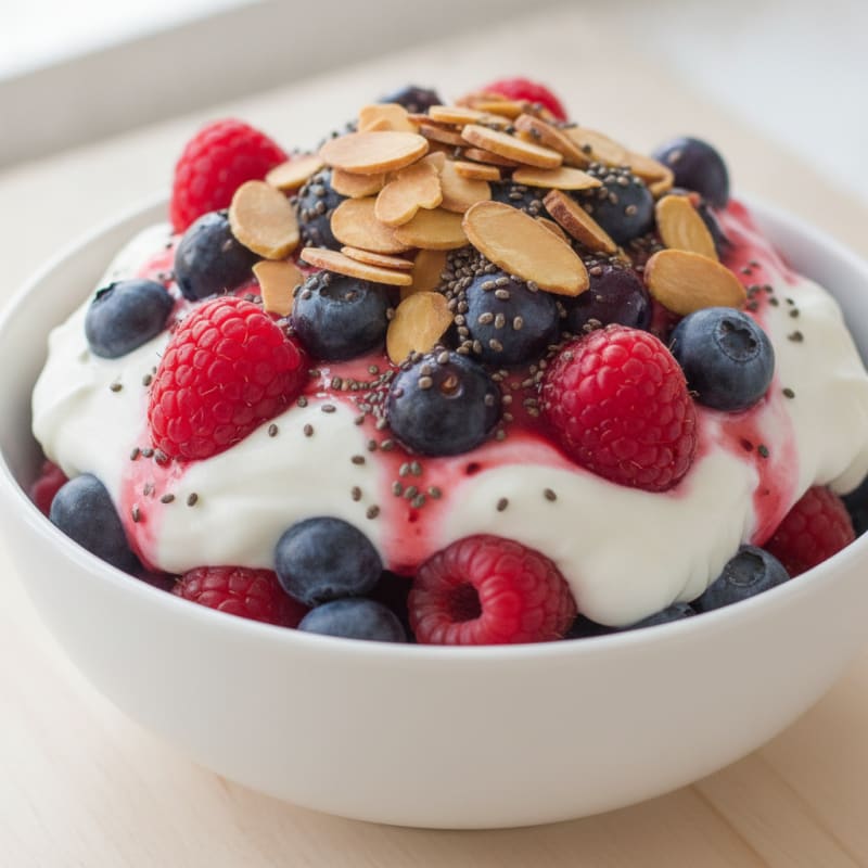 Greek Yogurt Protein Parfait with Mixed Berries and Almonds