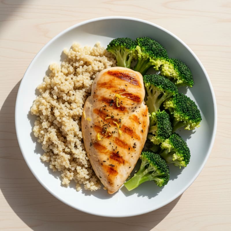 Grilled Chicken Breast with Quinoa and Steamed Broccoli