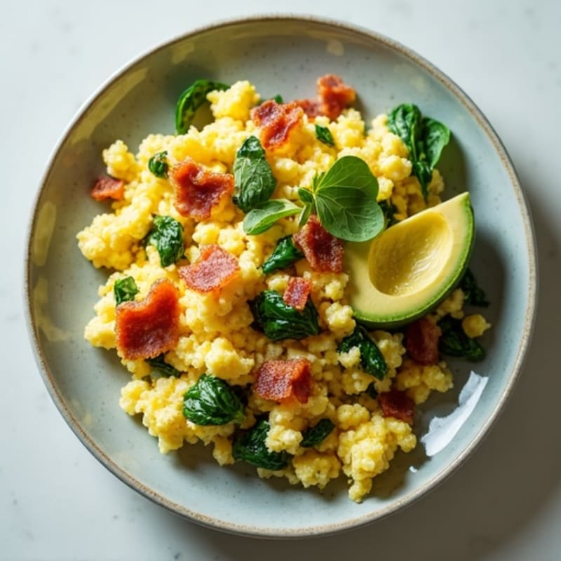 Cottage Cheese Scramble with Spinach and Turkey Bacon