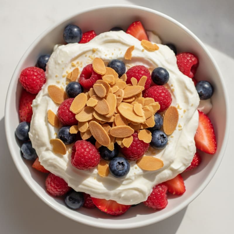 Greek Yogurt Protein Parfait with Mixed Berries and Almonds